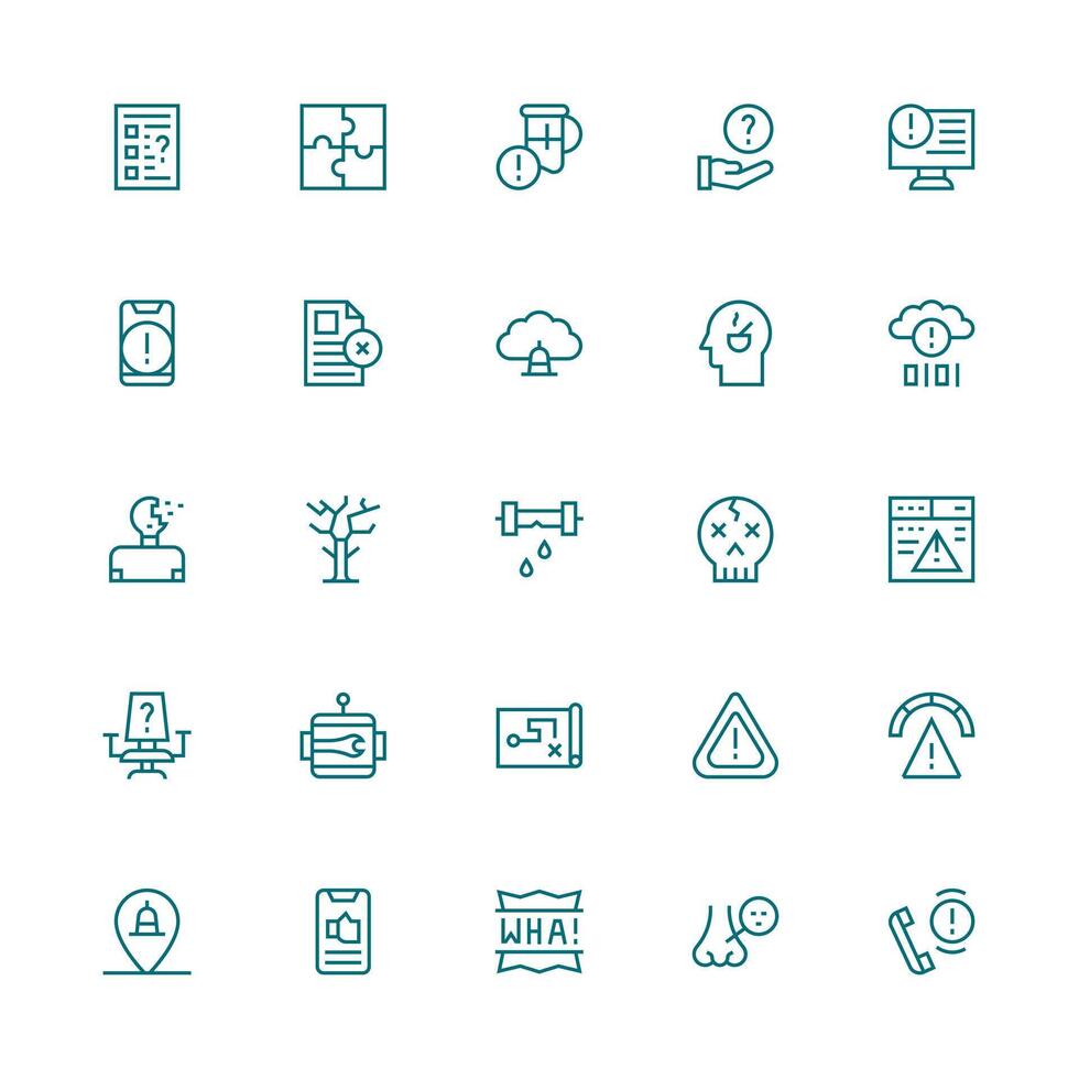 Problem featuring 25 Icons in Medium Stroke Outline Design Icon Collection Set vector