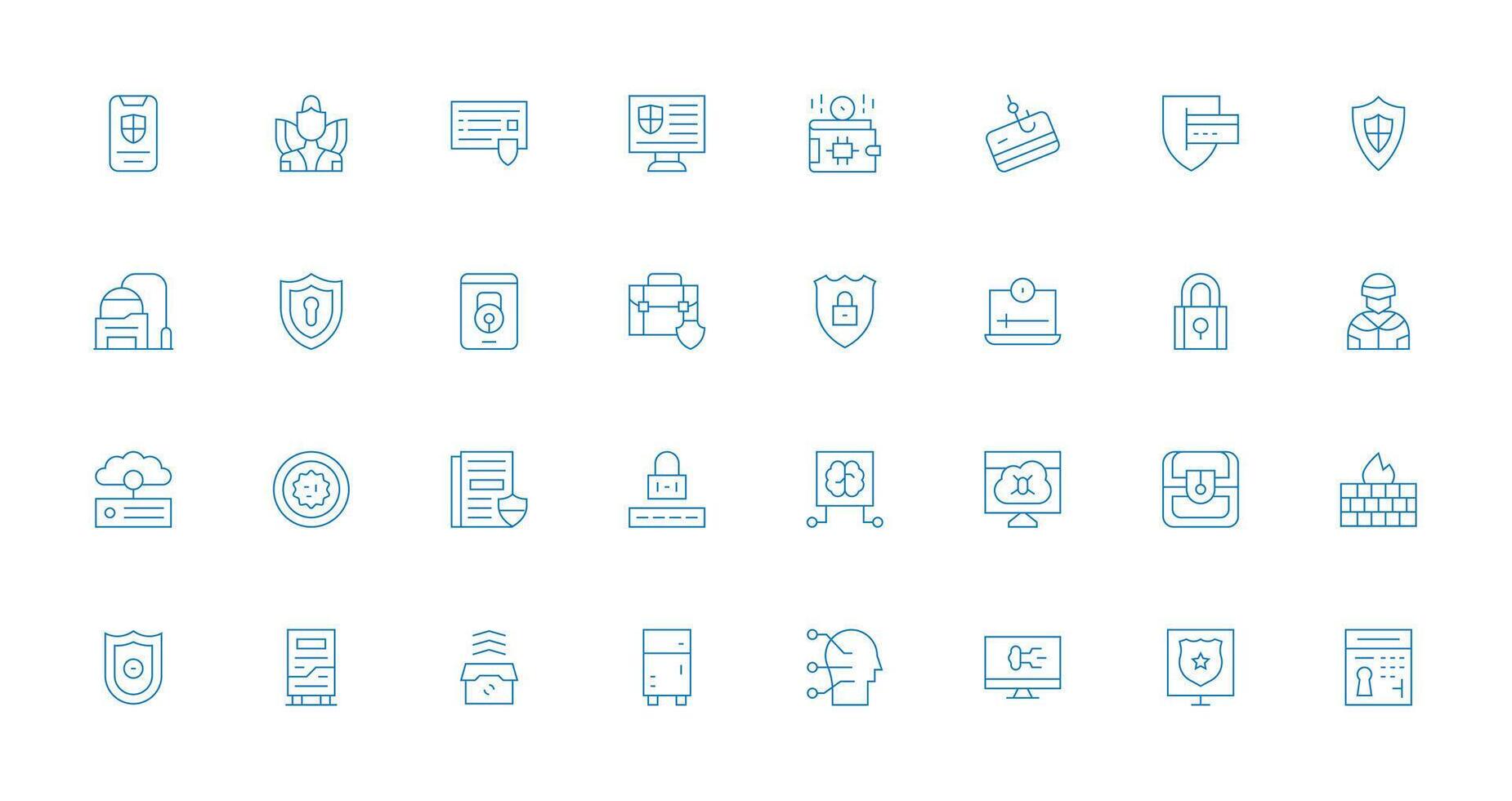 Cybersecurity Design Icons featuring 32 in Thin Line Style Lightweight Icon Series for Fast Prototypes vector