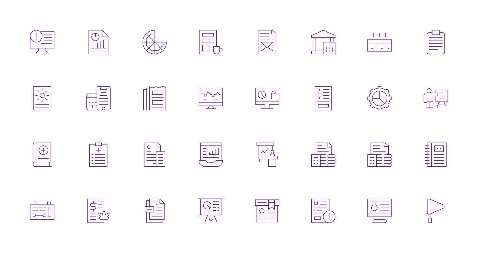 Report Design Icons featuring 32 in Thin Line Style Pixel Perfect Icons for Modern Apps vector