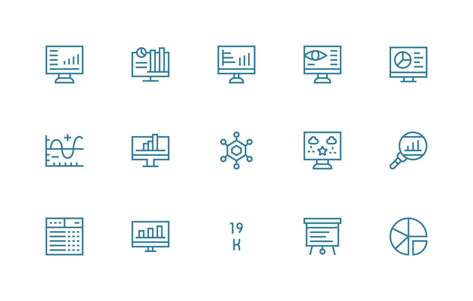 15 Regular Line Icons for Data Visualization Graphics Icon Pack for UI vector