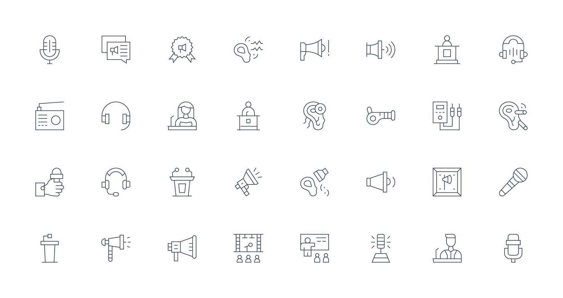 Speaker including 32 Thin Line Illustrations Icon Collection Set vector