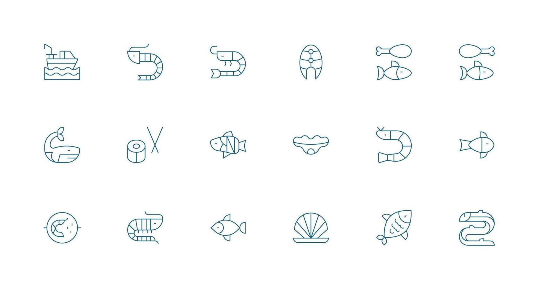 Seafood Icon Collection with 18 Minimal Line Designs Web and App Icon Pack Collection vector