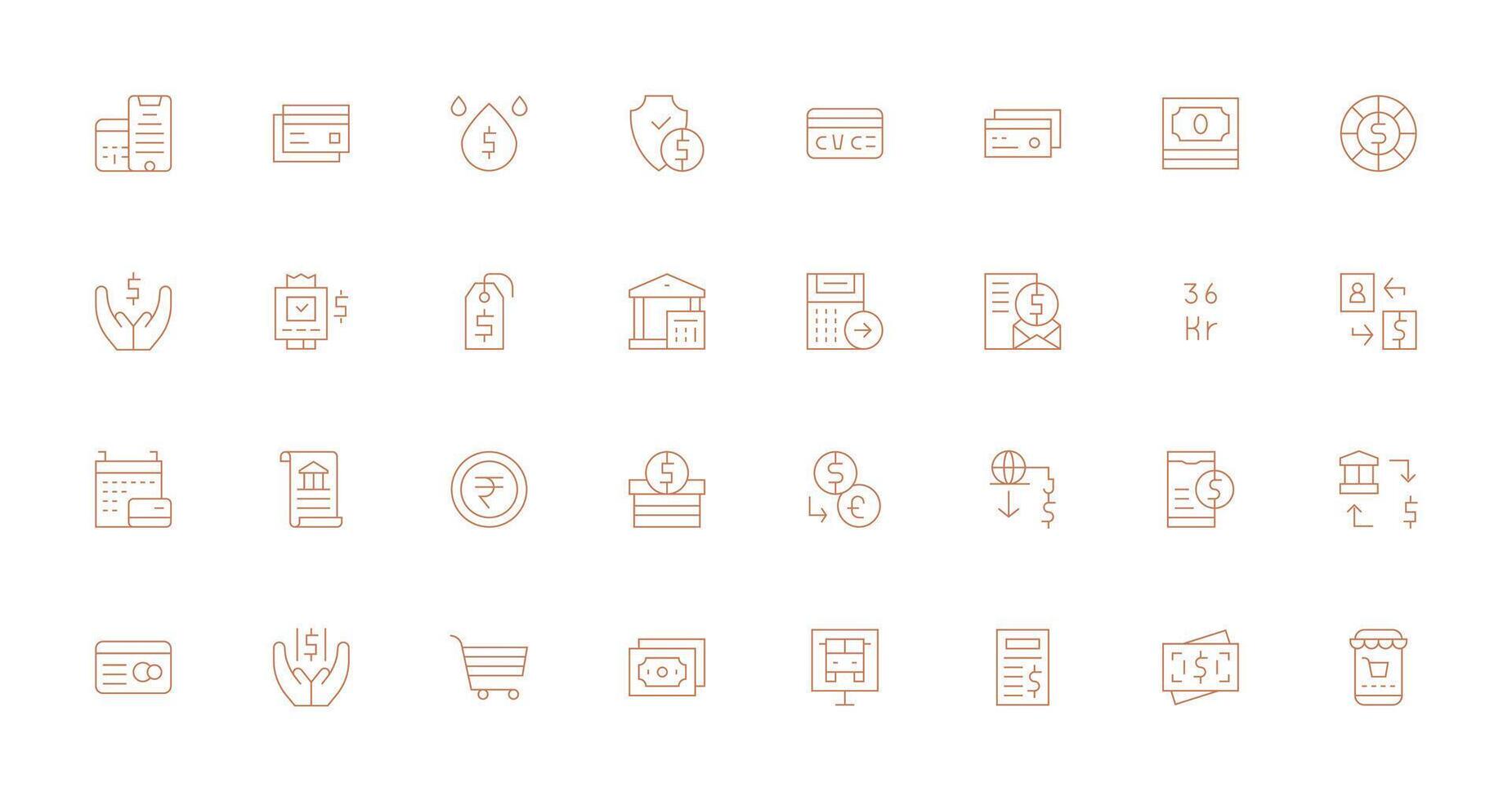 32 Icons for Payment in Thin Line Format Interface Icon Collection for Daily Projects vector