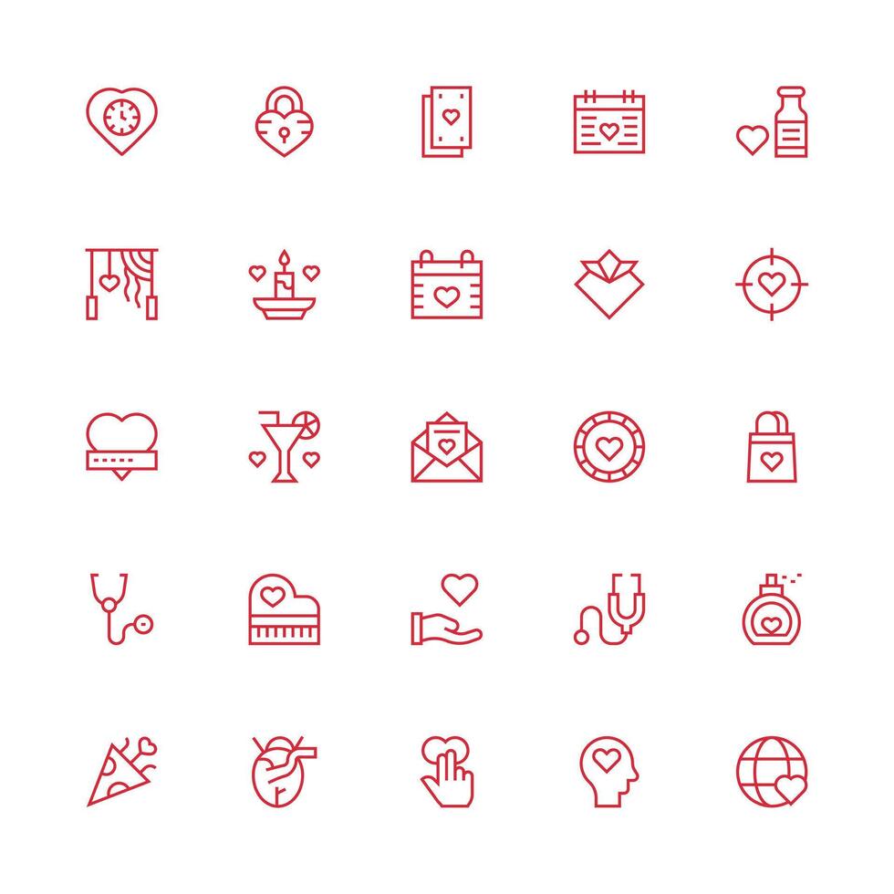 Medium Stroke Outline Style Heart Icons with 25 Vectors Functional Icon Series