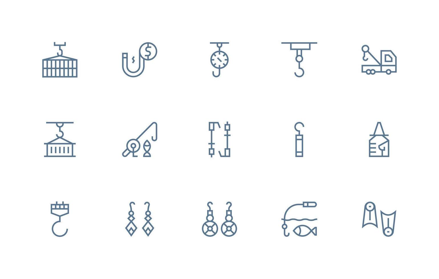 Hook Visual Pack containing 15 Regular Line Icons Essential Icons for Rapid UI Building vector