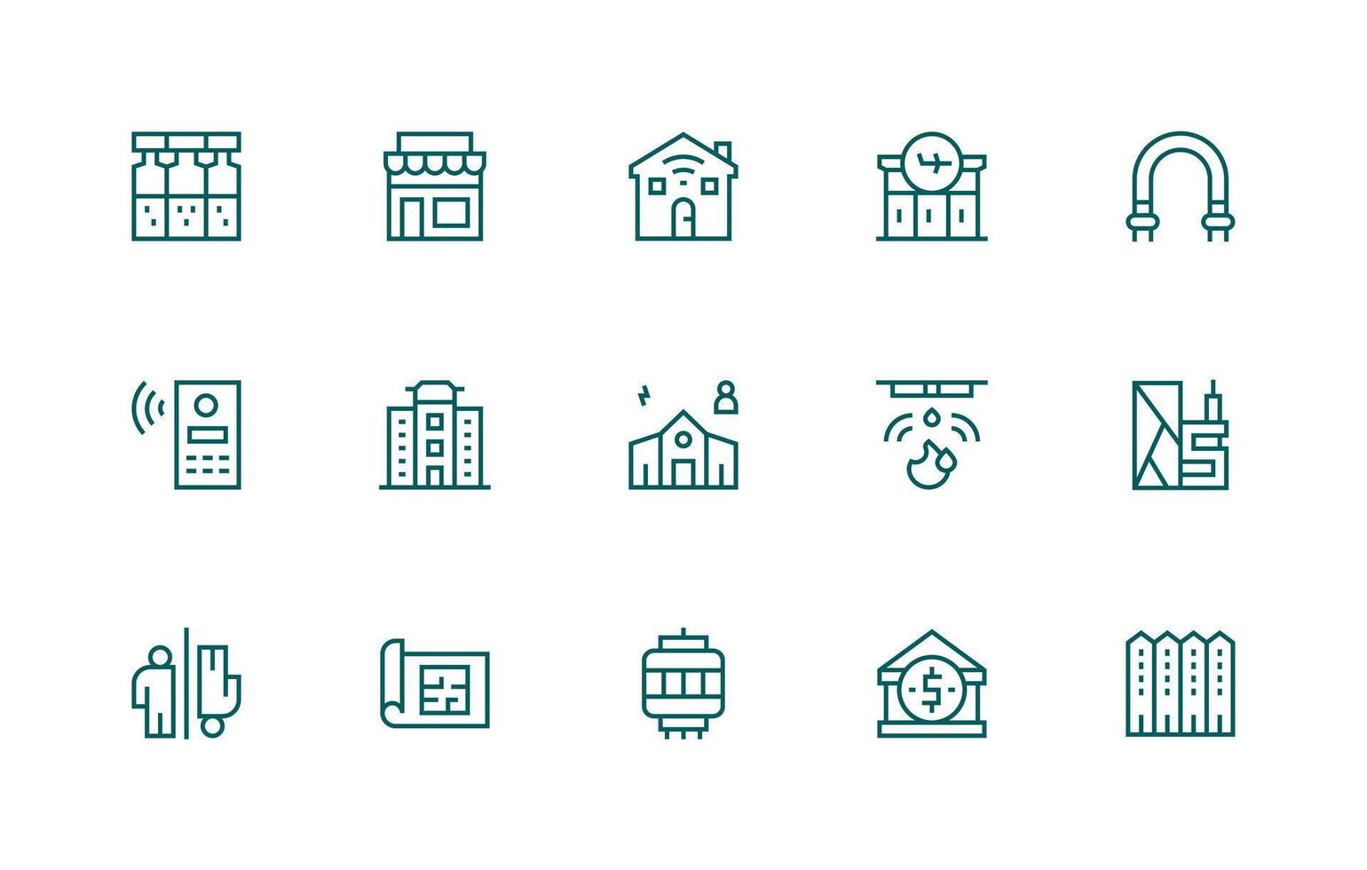 15 Building Icons in Regular Line Aesthetic Core Icon Collection for Daily Tasks vector