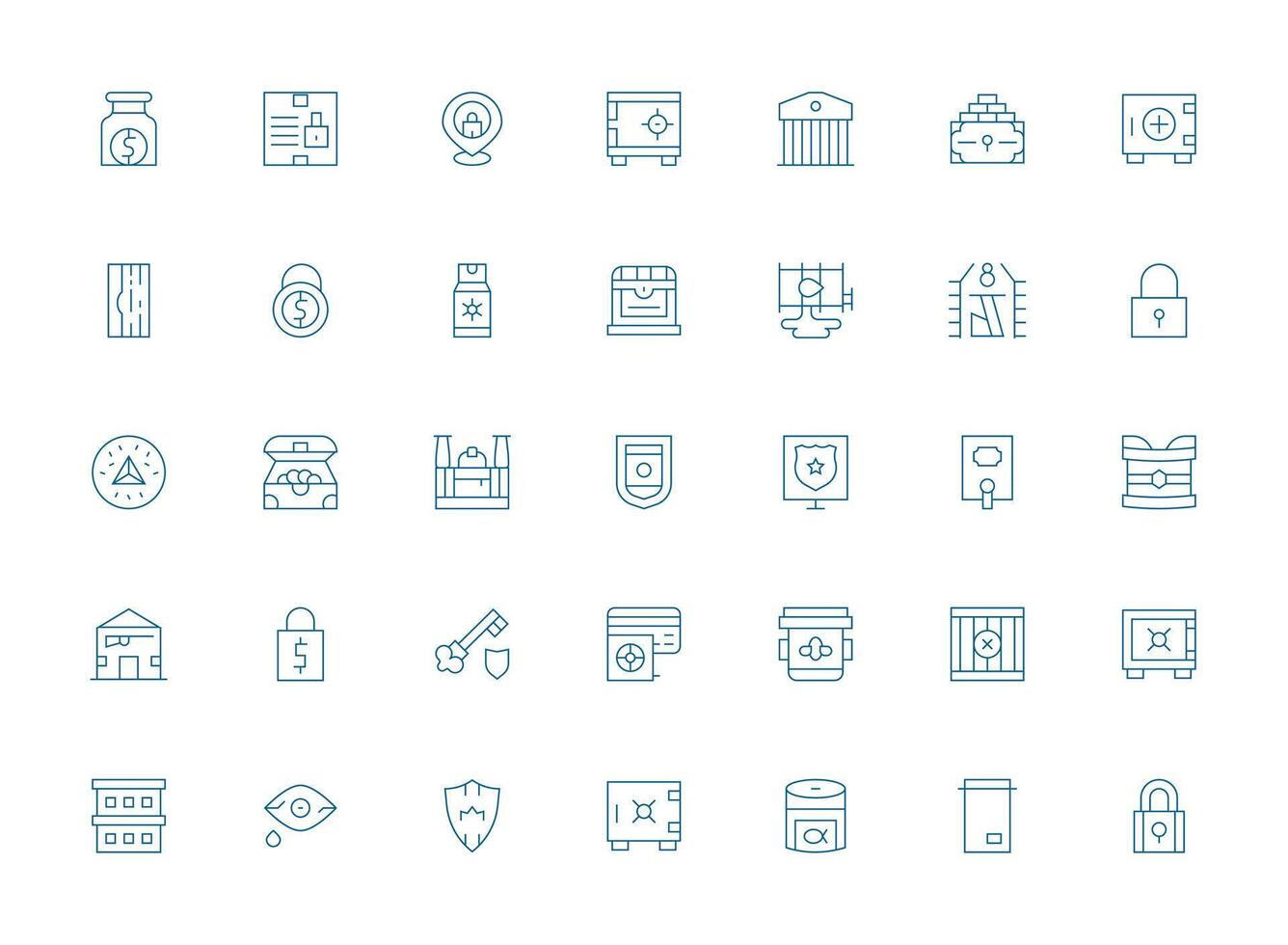 Vault featuring 35 Icons in Light Line Design Responsive Icon Set for Flexible Layouts vector