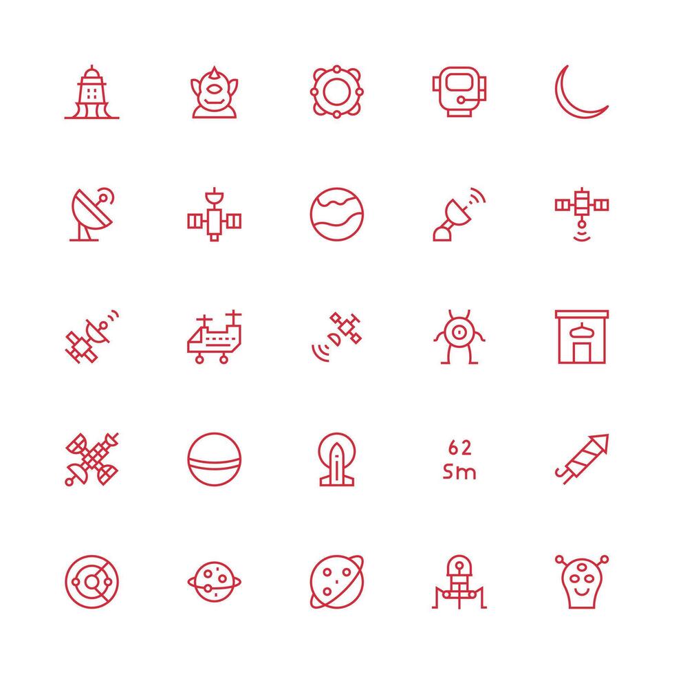 25 Medium Stroke Outline Style Icons from Space Collection Flexible Icon System for Web Interfaces vector