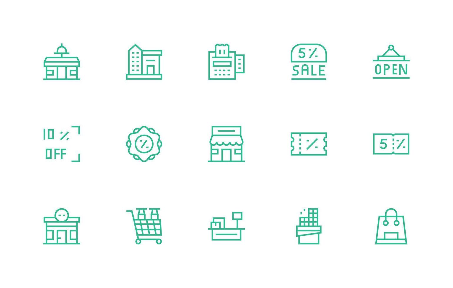 Retailer Icon Set with 15 Regular Line Graphics Organized Pack for Project Assets vector