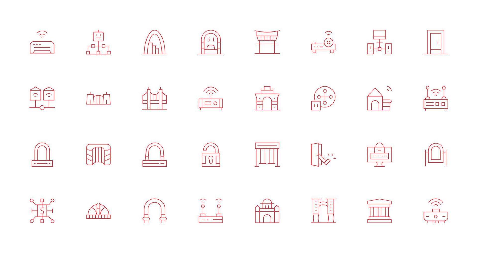 32 Thin Line Style Icons from Gateway Collection Icon Collection Set vector