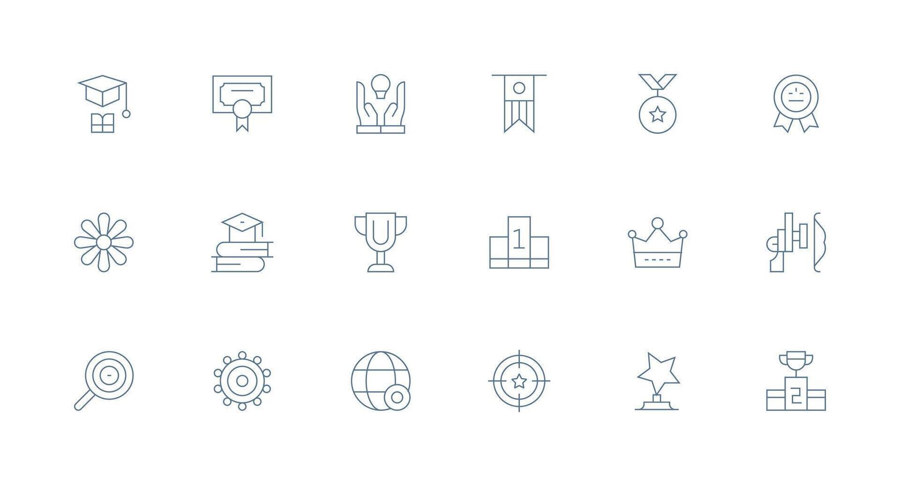 18 Achievement Icons in Minimal Line Aesthetic Clean Set for Layout Prototypes vector