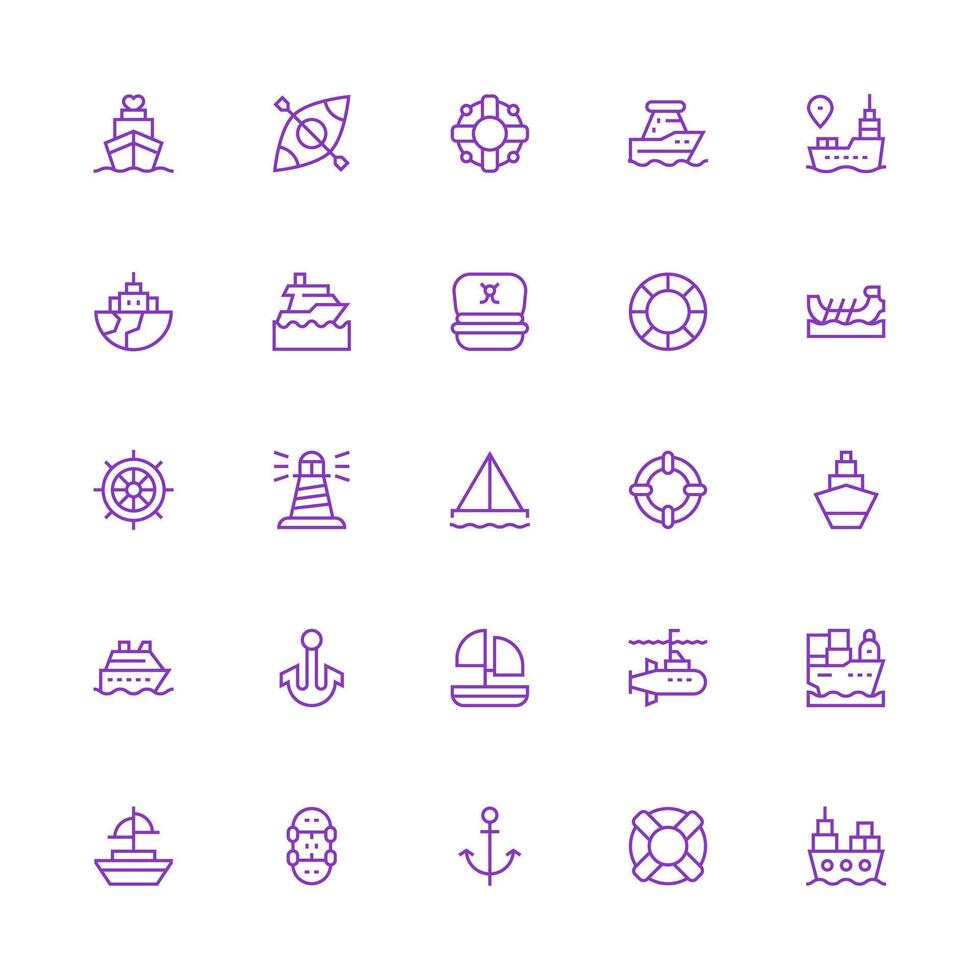 Maritime Design Icons featuring 25 in Medium Stroke Outline Style Dashboard Icon Series vector