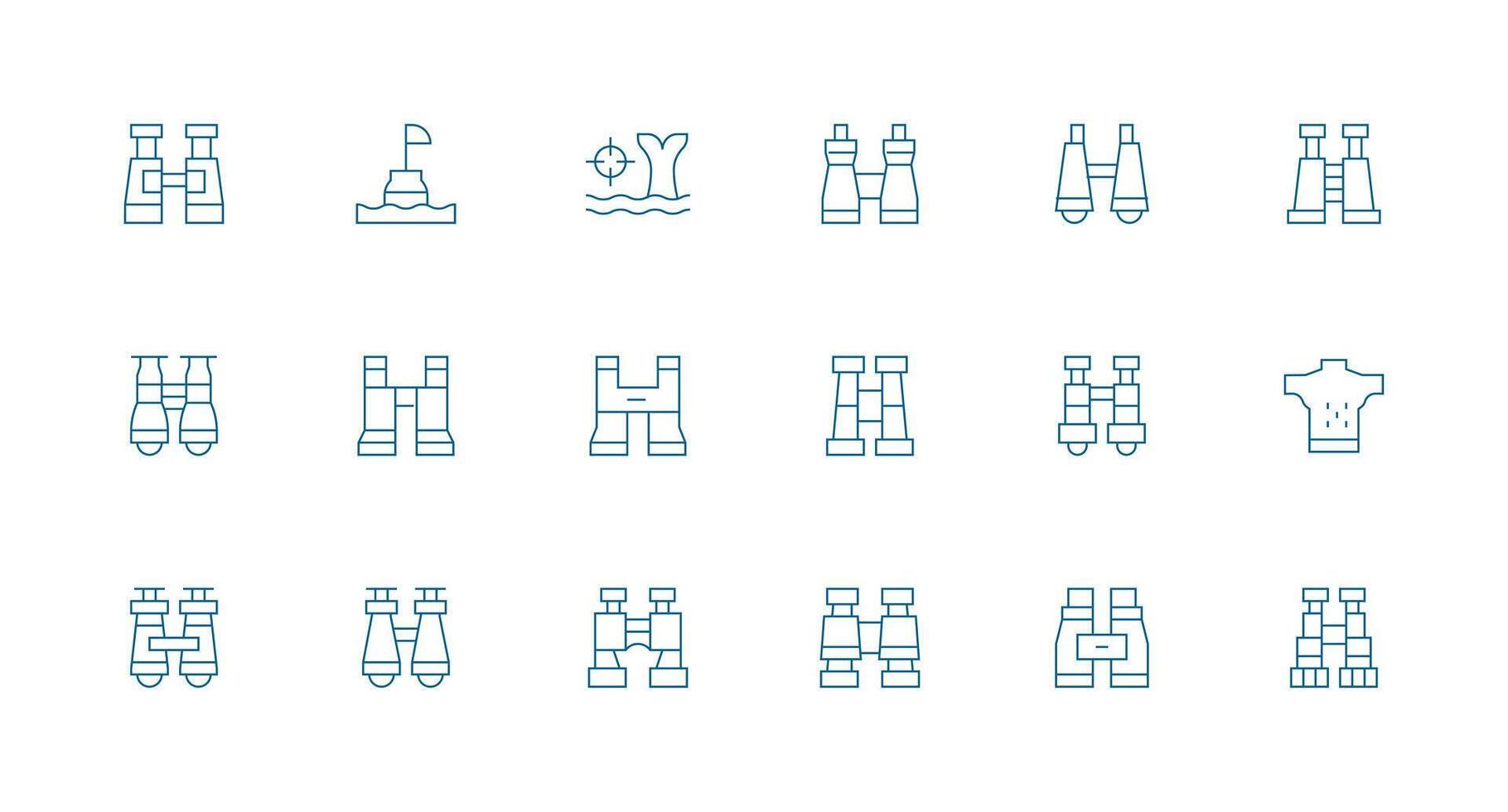 Icons of binoculars and related themes vector