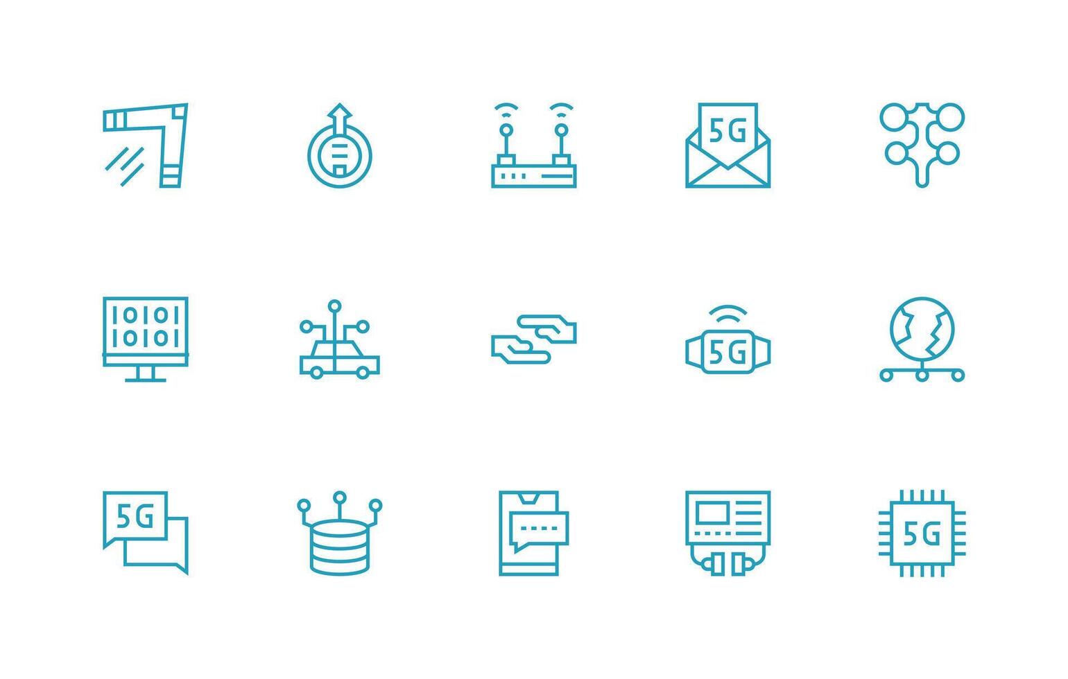 Regular Line Style Data Transmission Icons with 15 Vectors Style Icon Set