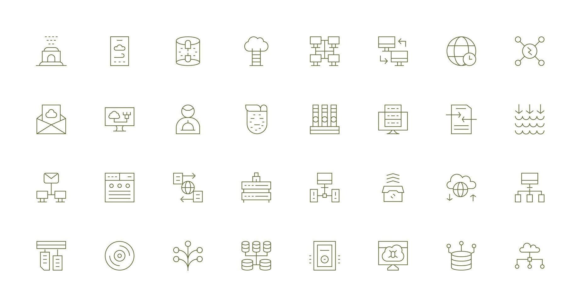 Server Icon Set with 32 Thin Line Graphics Minimal Icon Pack vector