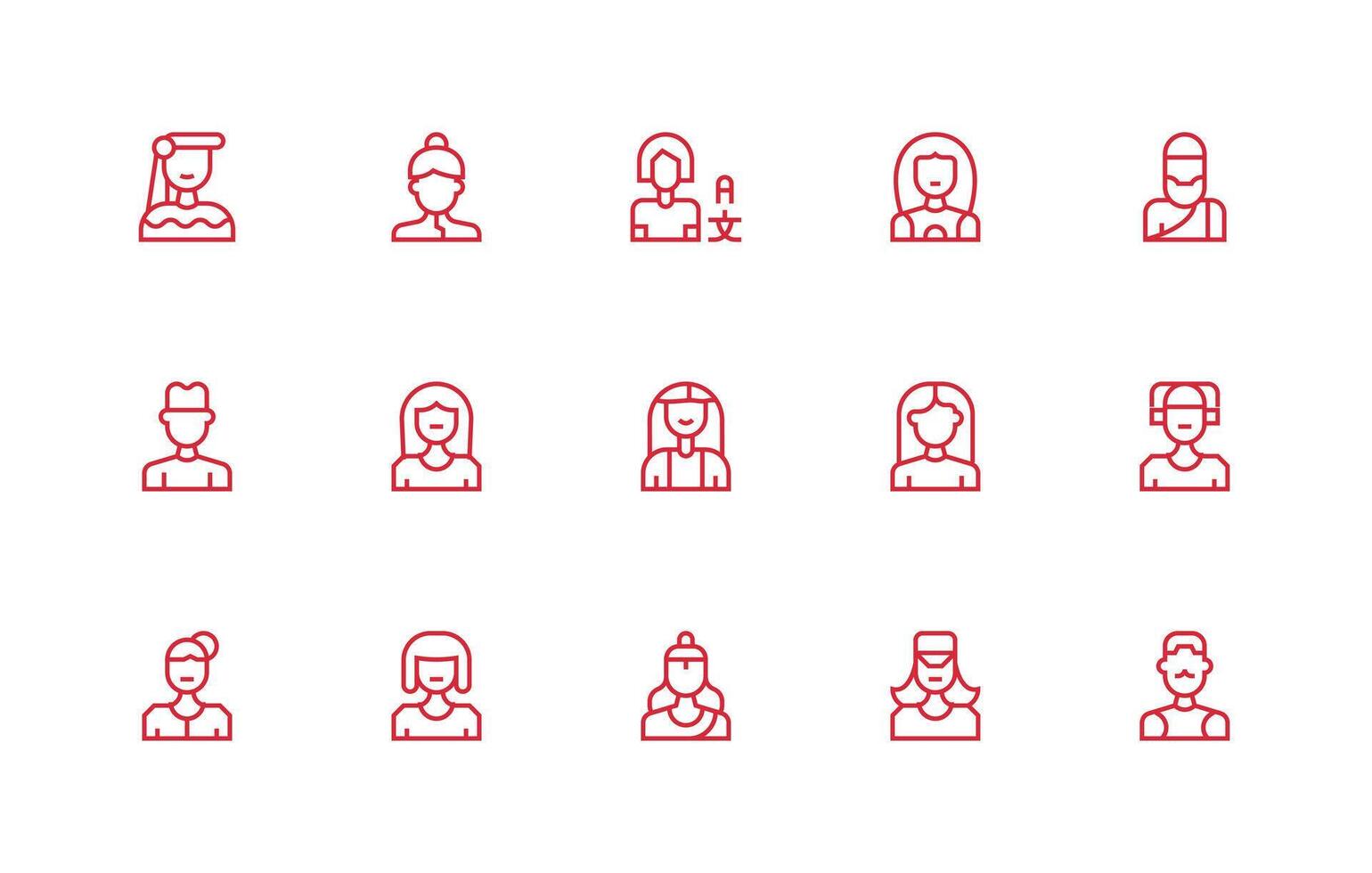 Regular Line Style Avatar Icons with 15 Vectors Interface Icon Collection