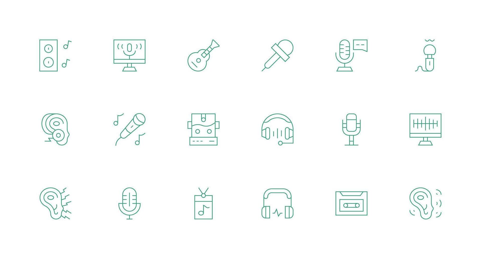 Minimal Line Style Sound Recording Icons with 18 Vectors Simple Icons for Interface and Wireframes