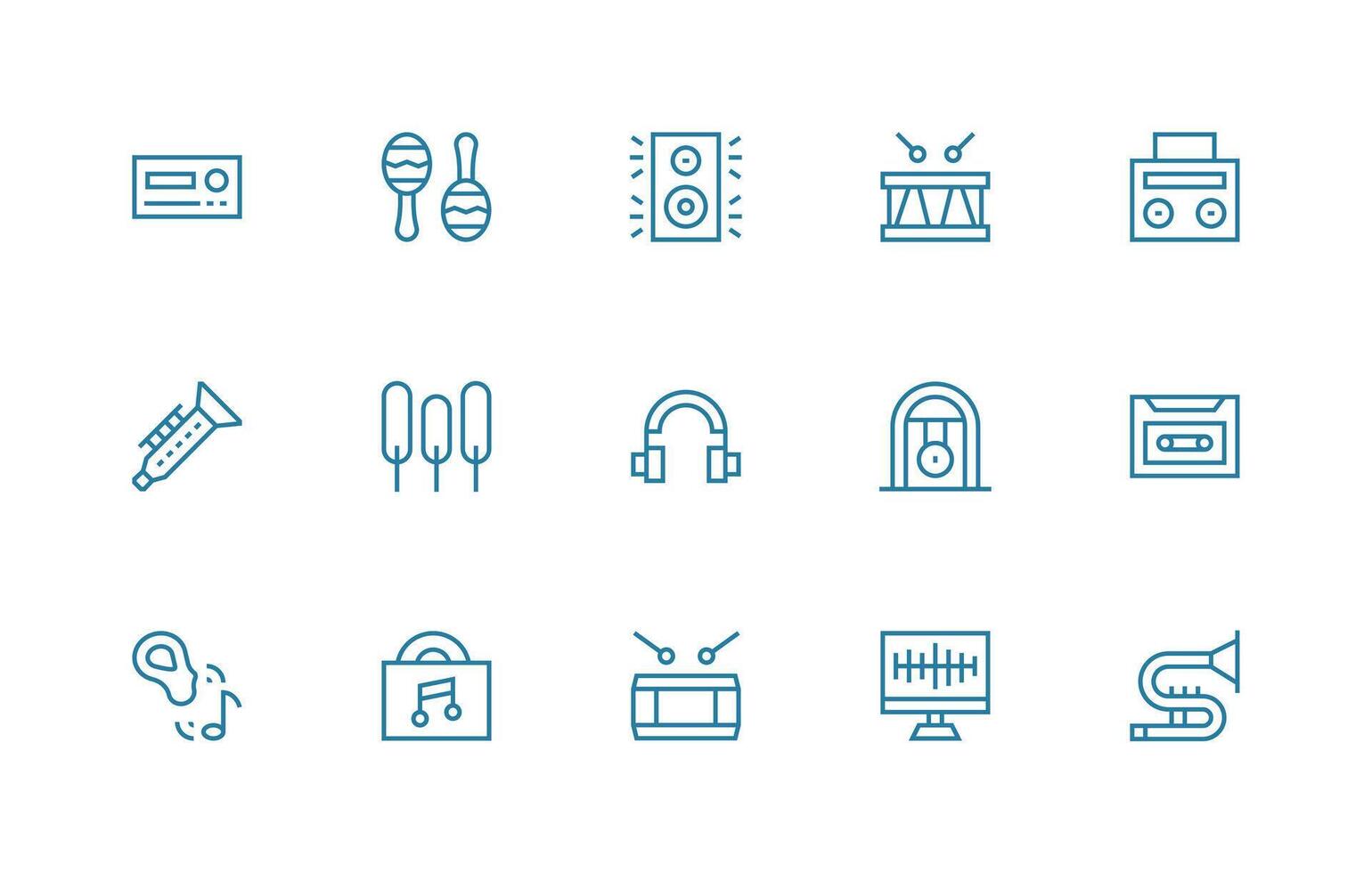 15 Icons for Music in Regular Line Format Balanced Icon Set for Functional Design vector