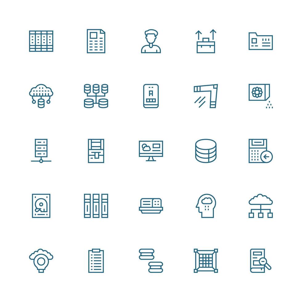 25 Medium Stroke Outline Icons for Data Management Graphics Essential Icons for Rapid UI Building vector