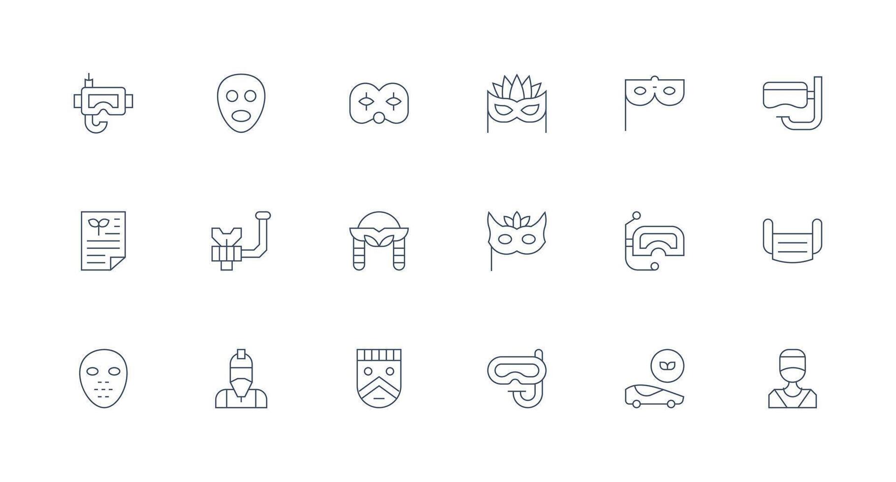 Mask Icon Set with 18 Minimal Line Graphics Clean Icon Pack vector