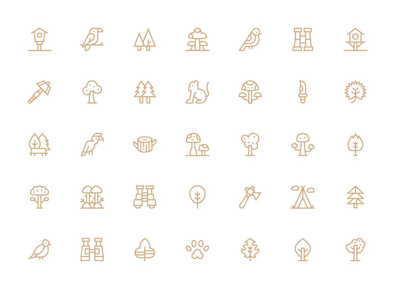Forest Icon Set with 35 Regular Clean Line Graphics Simplified Icon Pack for Visual Tools vector