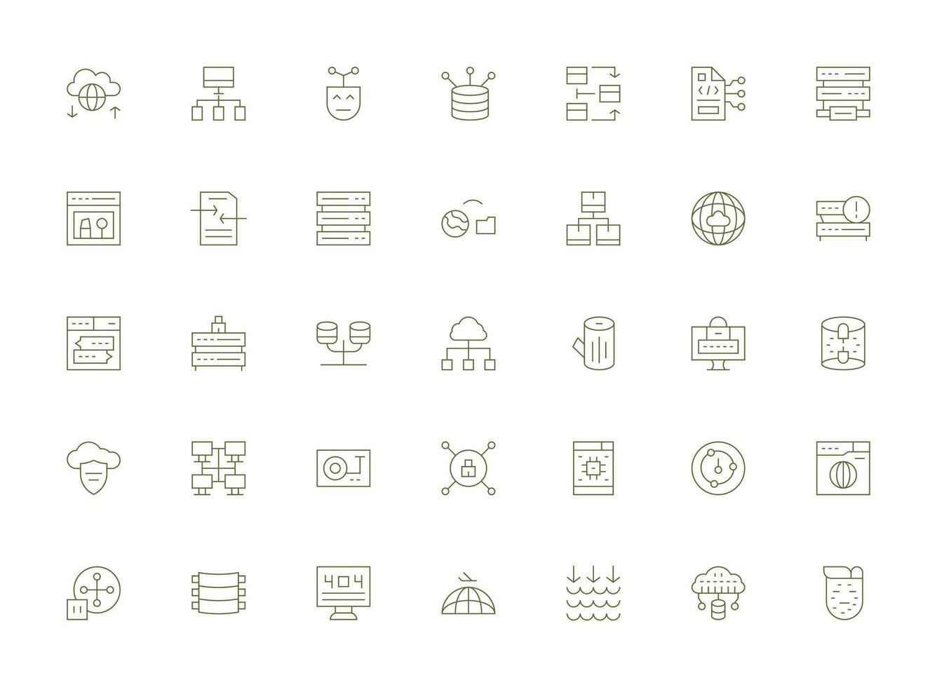Server Icon Set with 35 Light Line Graphics Essential Icon Set for Teams vector