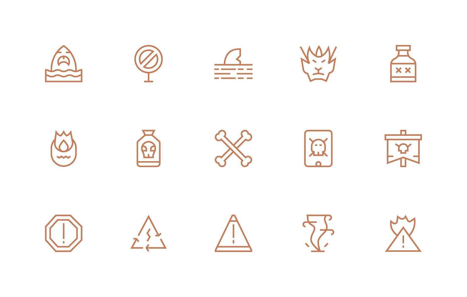 15 Icons for Danger Sign in Regular Line Format Multi-Purpose Icon Set vector