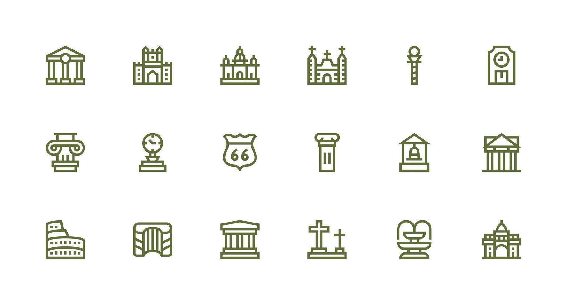 18 Strong Stroke Line Style Icons from Monument Collection UI Icon Set vector