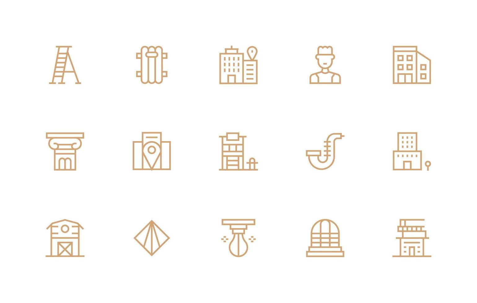 15 Regular Line Vectors for Building Theme Complete Icon Set for Mobile Apps