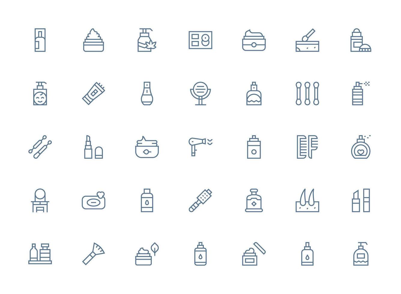 Cosmetics Visual Pack containing 35 Regular Clean Line Icons Essential Icons for Rapid UI Building vector