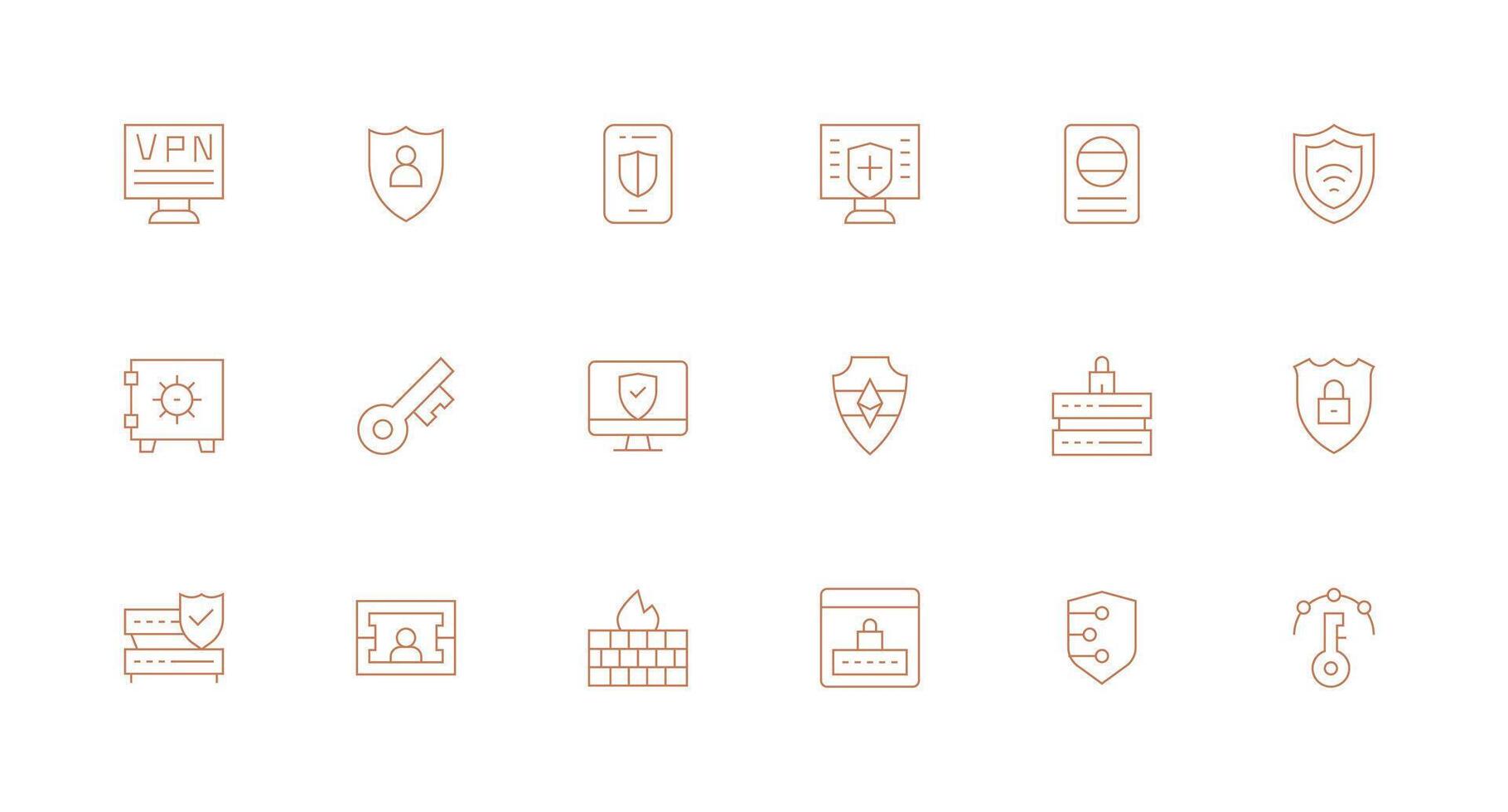 Firewall featuring 18 Icons in Minimal Line Design Clean Icon Collection for Web Use vector