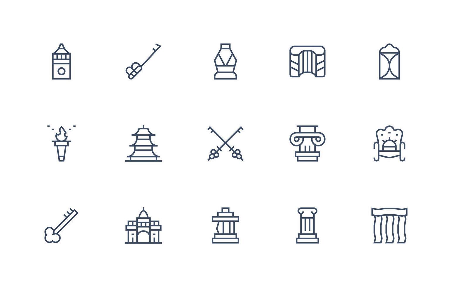 Line icons representing varied cultural symbols. vector
