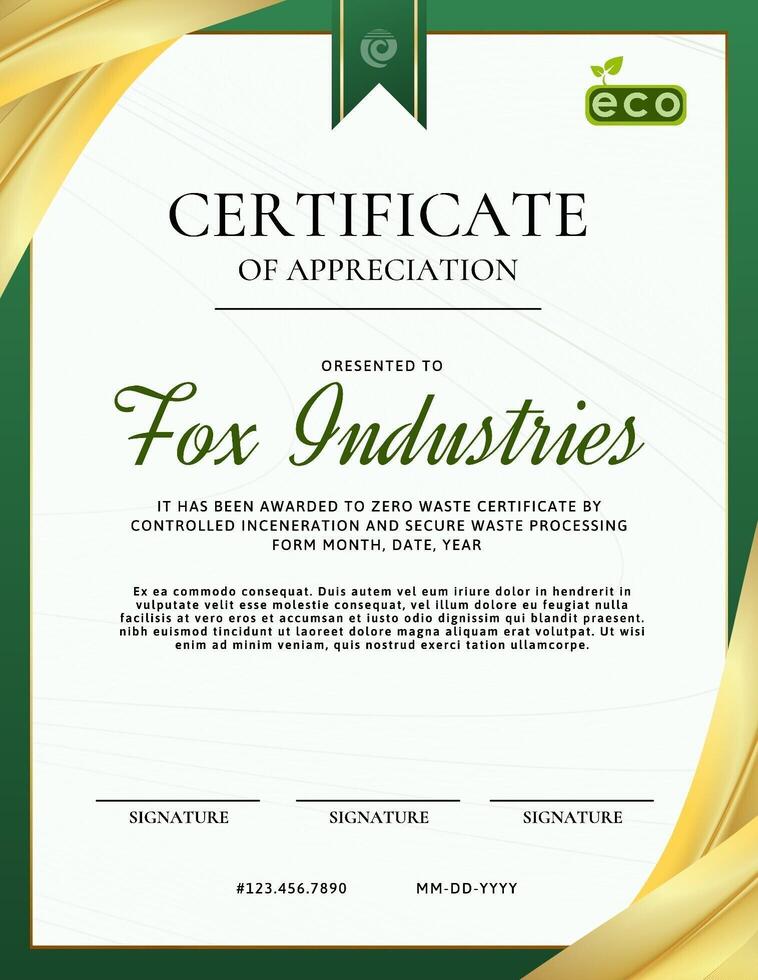No Waste Appreciation Certificate Template