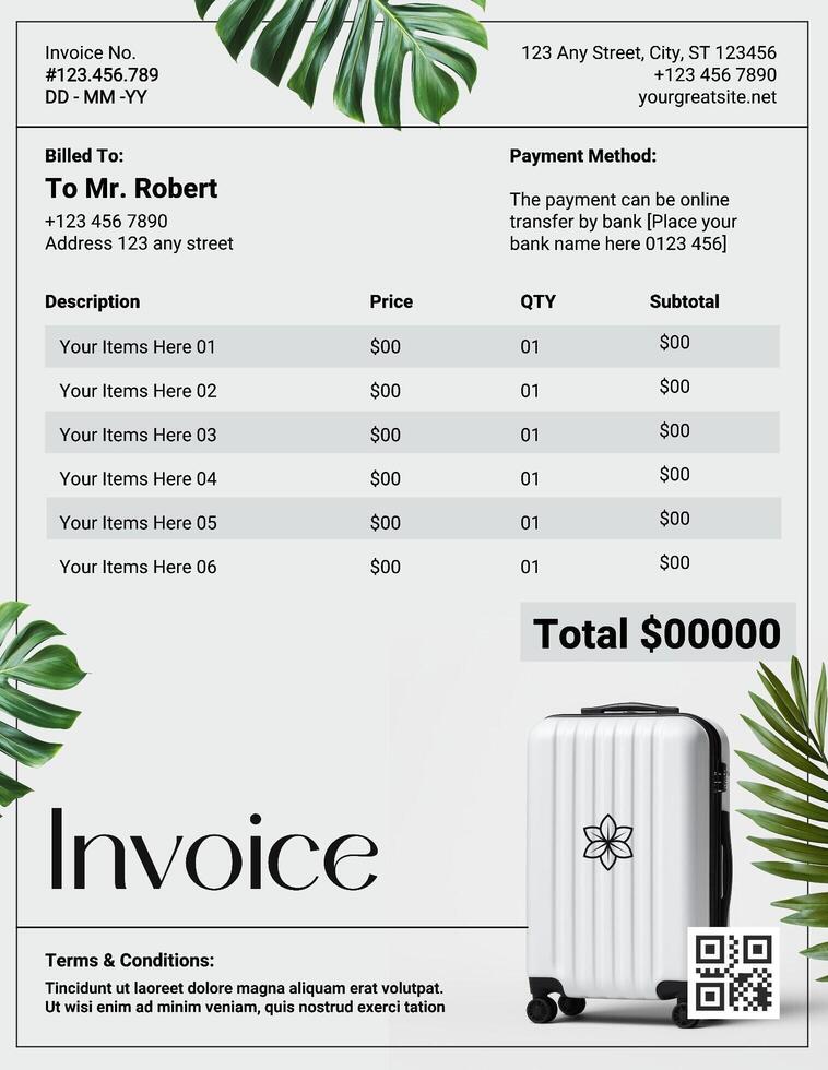 Gradient and White Travel Agent Invoices Template