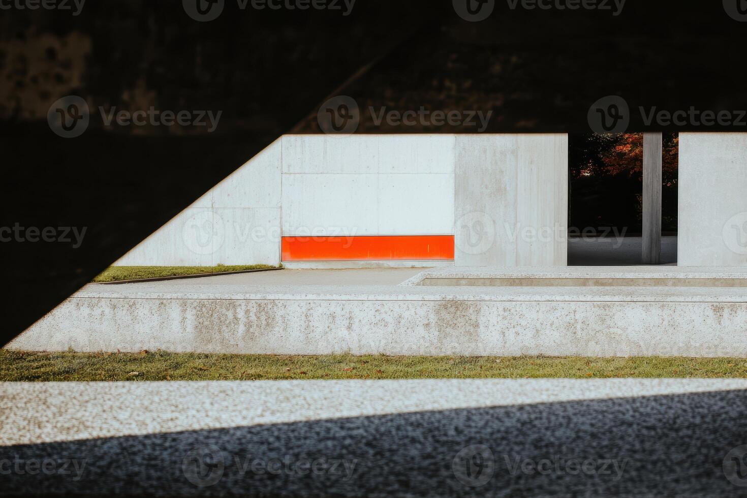 Modern architectural design highlighted by contrasting colors in urban setting photo