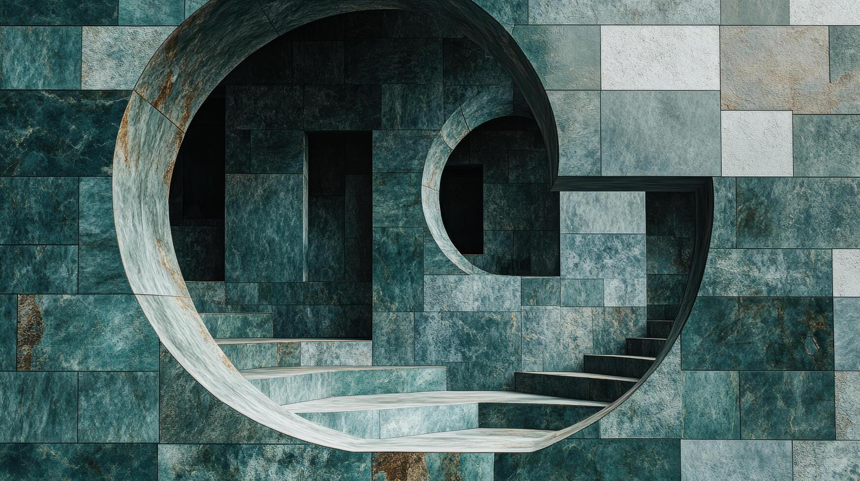 Geometric design with circular patterns and staircases in modern architecture photo