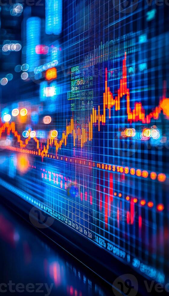 Digital stock market data visualization with financial graphs on a futuristic display photo