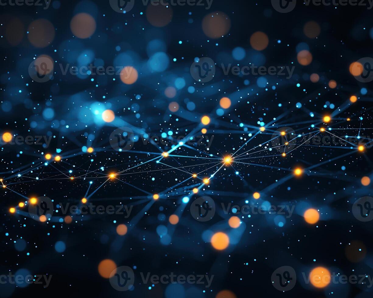 Abstract digital network with glowing connecting points and bokeh light effects photo