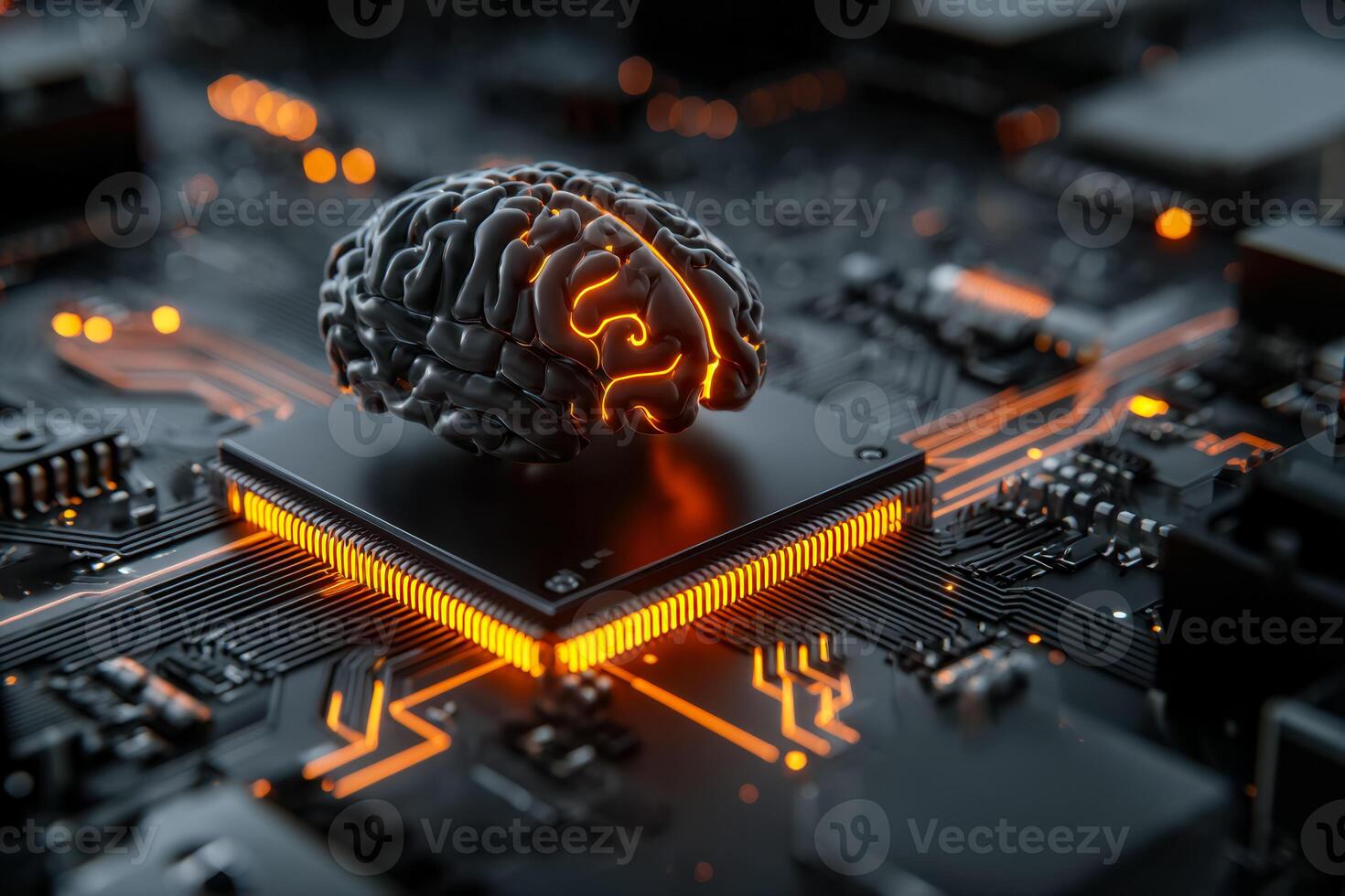 Advanced ai brain processing in a high-tech computer circuit photo