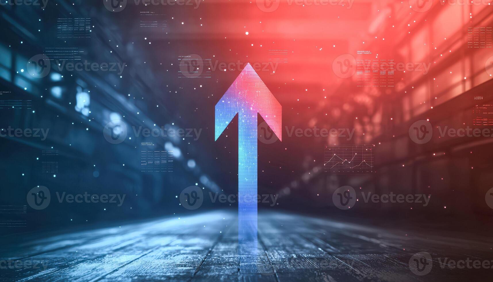 Digital upward arrow representing data growth and technological progress photo