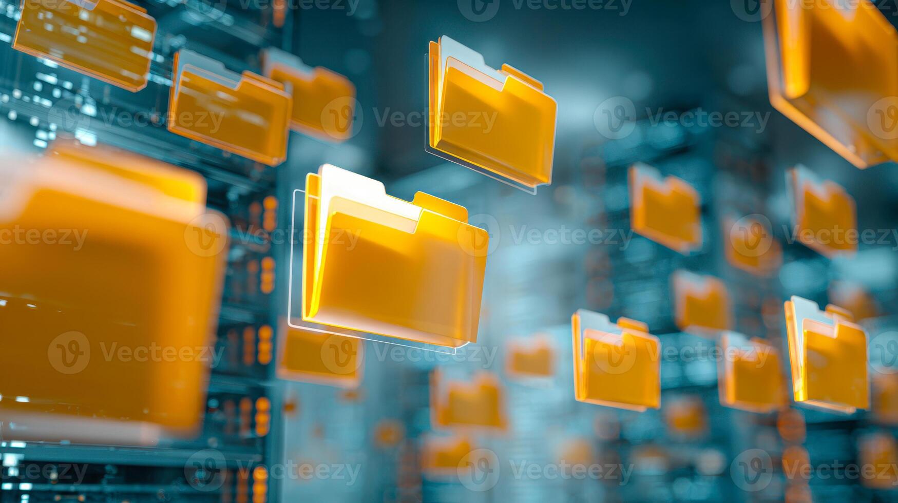 Digital data storage and file organization concept with floating folders photo