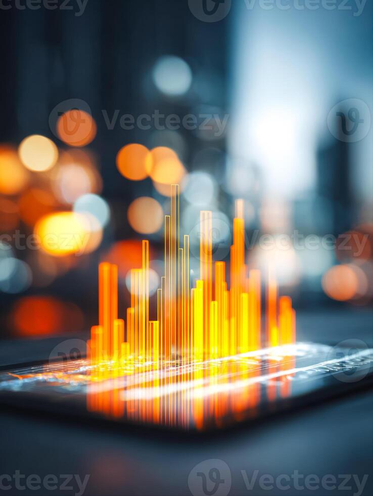 Digital data visualization with dynamic bar graphs on a tablet screen photo