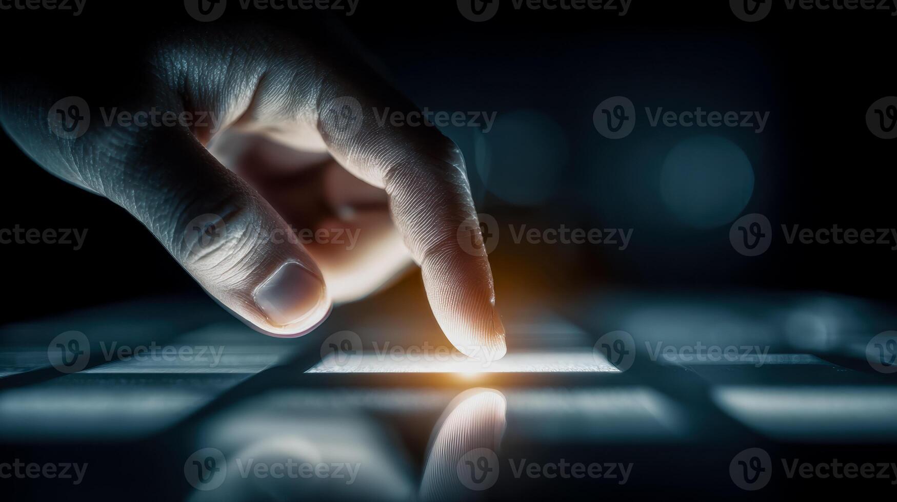 A person pressing a button on a computer keyboard photo