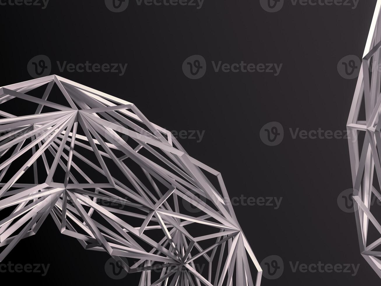 Abstract silver steel mesh structure with sharp angular designs on black. photo