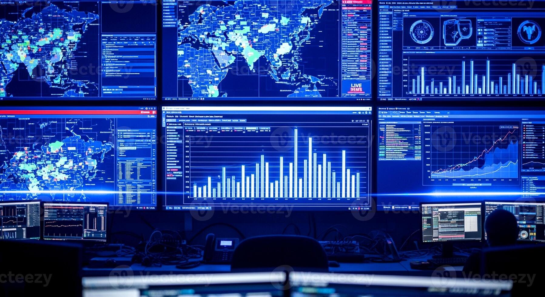 Multiple Computer Screens Displaying Data Visualizations. photo