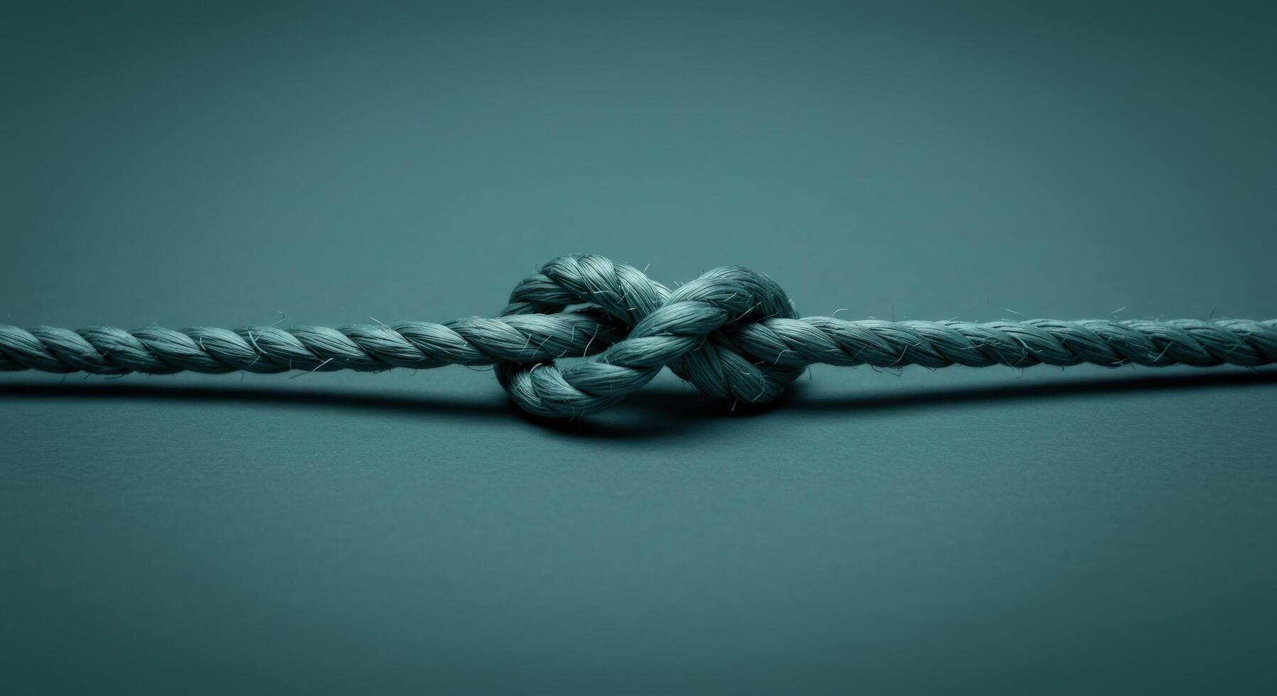 Rope knot close up symbolizing connection unity or problem solving on blue background photo