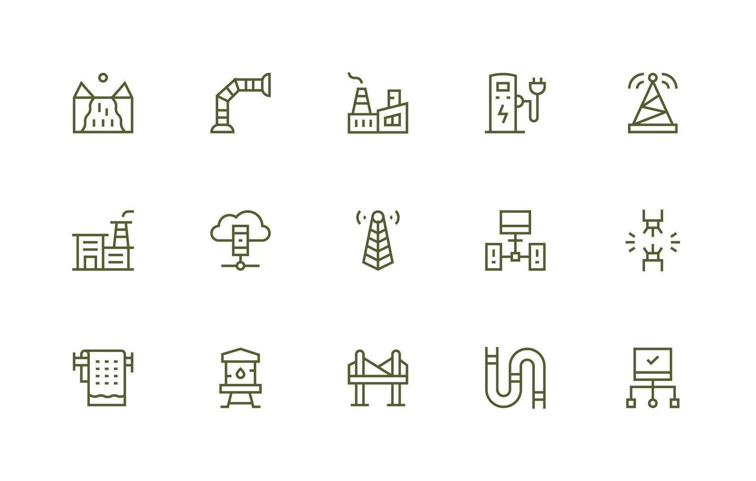 Infrastructure featuring 15 Icons in Regular Line Design Scalable Icons for Cross-Platform Interfaces vector