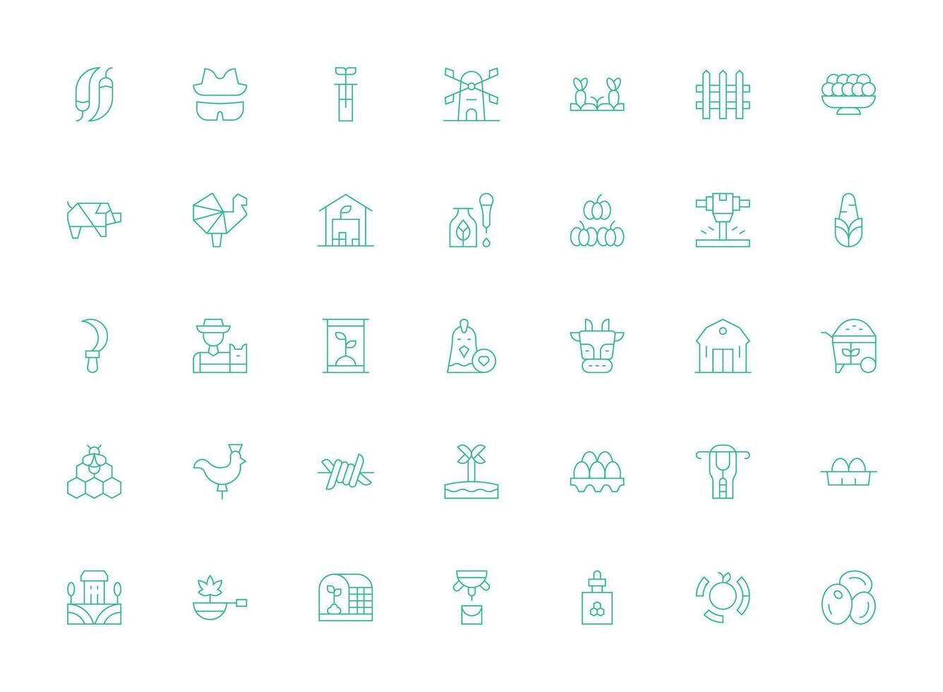 Farm Design Icons featuring 35 in Light Line Style Simple Icons for Interface and Wireframes vector