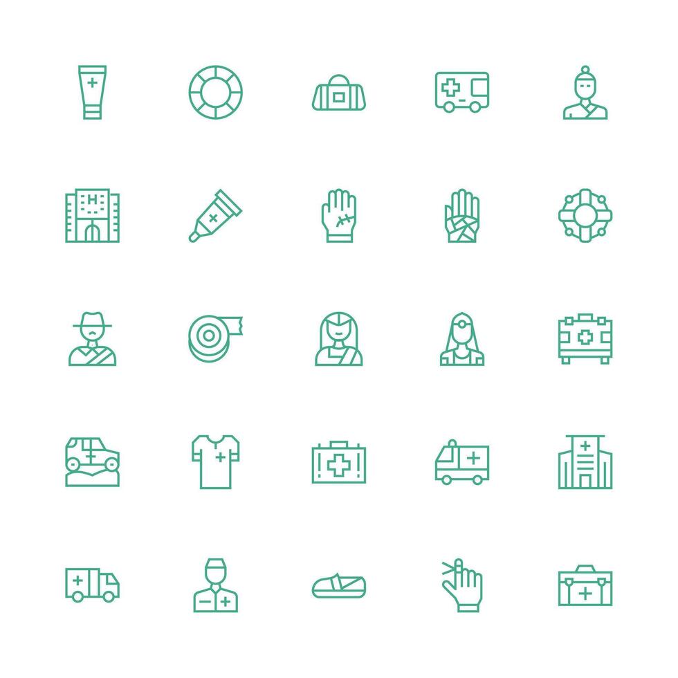 First Aid Icon Collection with 25 Medium Stroke Outline Designs Scalable Icons for Cross-Platform Interfaces vector