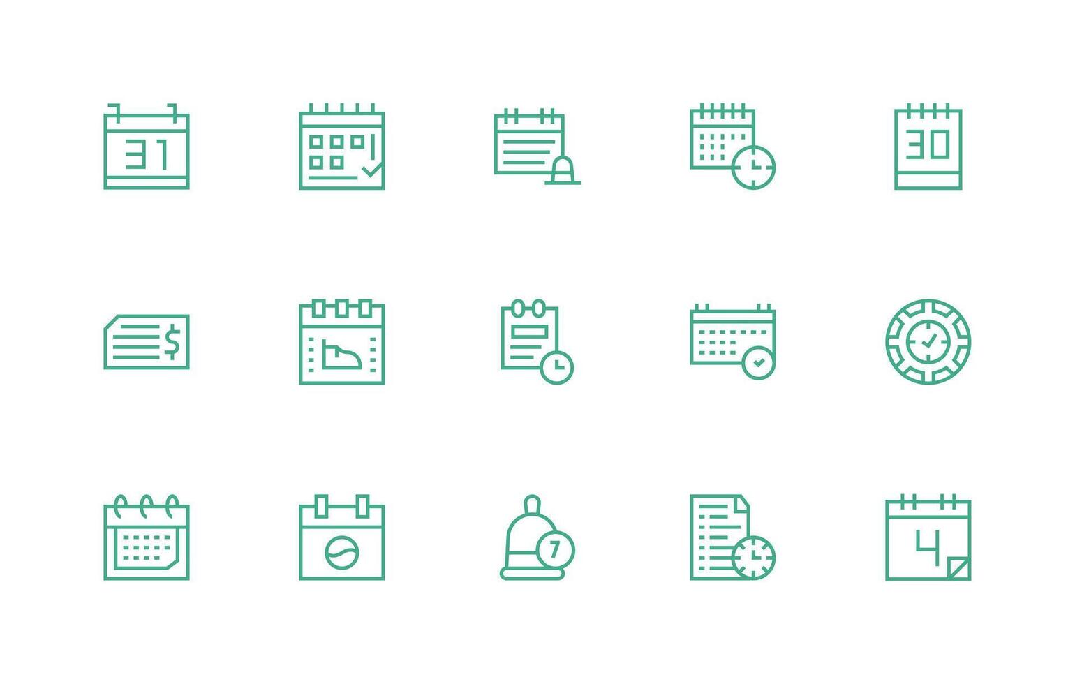 Due Date Icon Set with 15 Regular Line Graphics Basic Icon Series vector